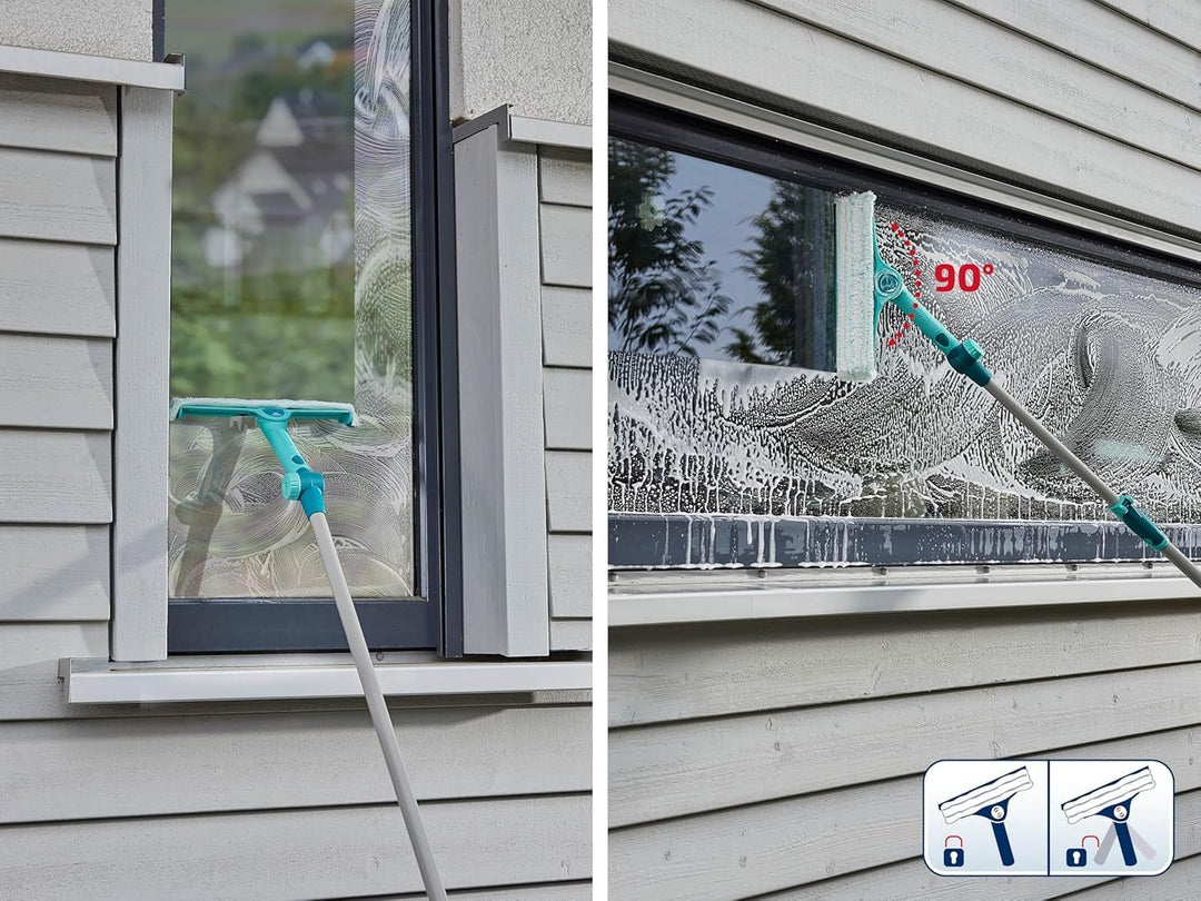 Leifheit Fensterwischer Window und Frame Cleaner L Telescope 200 cm, Abzieher mit Rundum-Bezug reini