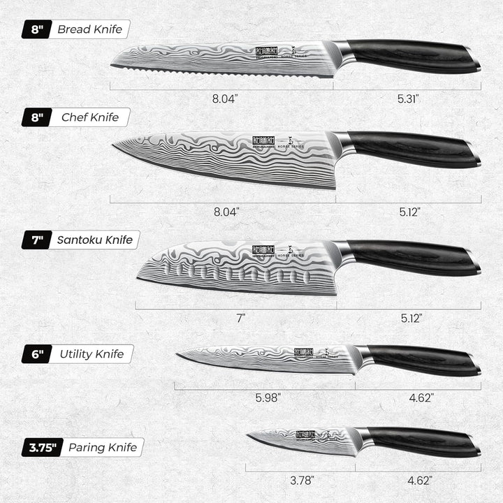 HOSHANHO 5-Teilig Messerset, Kochmesserset Professionelles Pulverstahl Chefmesser Set, Ultra Scharfe