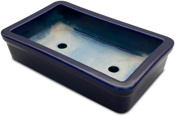 K&K Keramik Orginal Bonsaischale viereckig 29x18x7 frostsicher blau, Blau