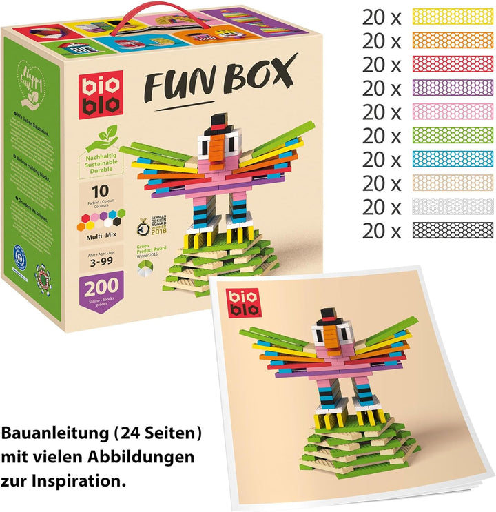 bioblo Nachhaltige Holzklötze Fun Box Multi Mix 200 Stück | 100% frei von Weichmachern & Waschbar |