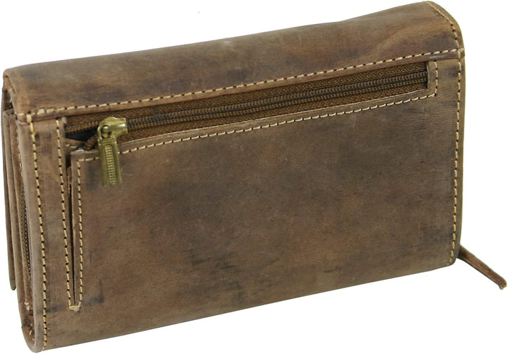 WILD THINGS ONLY !!! Grosse Damen Geldbörse aus Antik-Leder mit vielen Fächern - Motiv-Prägung - Far