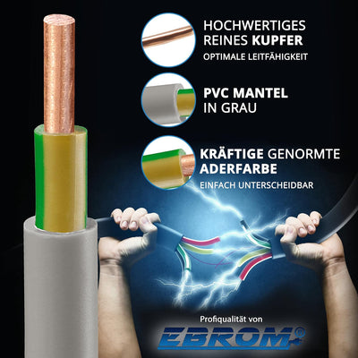 EBROM Mantelleitung Erdungskabel Erdungsleitung GRAU NYM-J 1x6 mm² - Meterware auf den Meter genau -