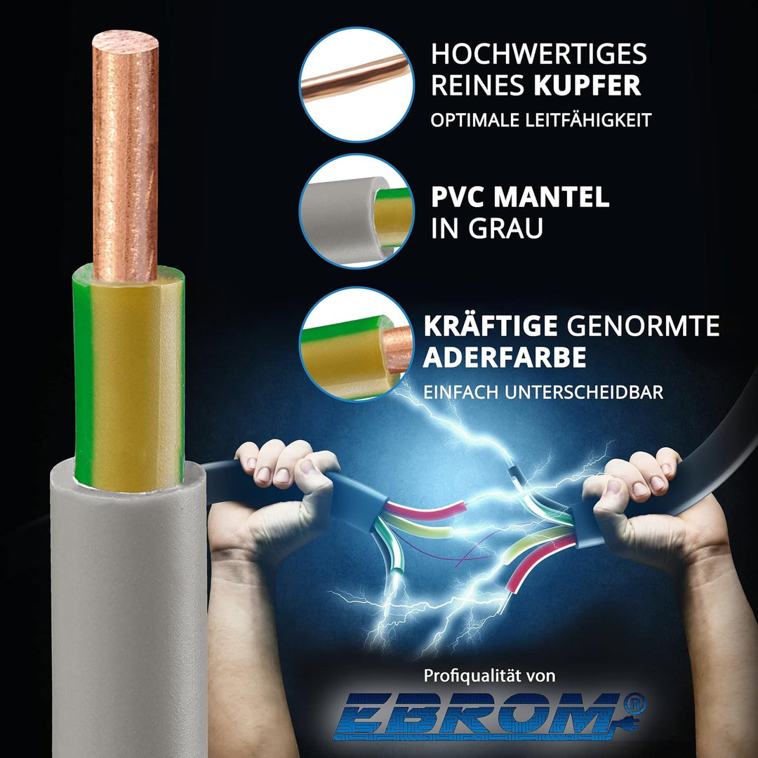 EBROM NYM-J 1x6 mm² Mantelleitung, Erdungskabel in grau 6 mm2: 49 Meter | Ab 5 m bis 100 m - Erdungs