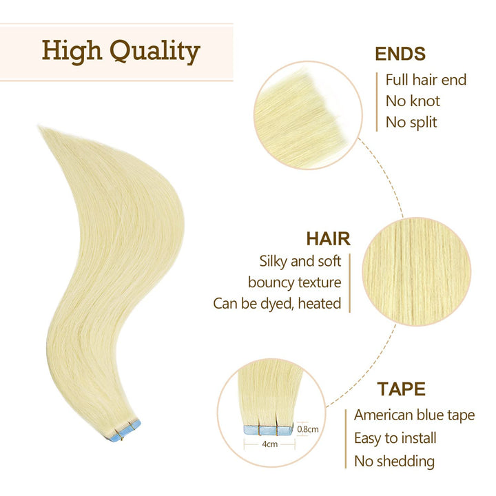 Tape Extensions Echthaar Blond Haarverlängerung Echthaar Invisible Tape Extensions Echthaar Remy 18