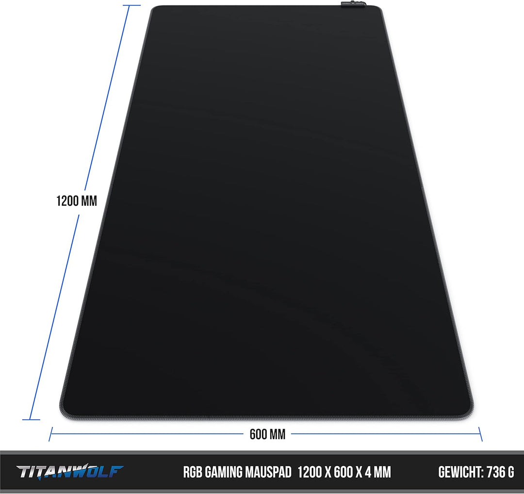 Titanwolf - XXXL RGB Gaming Mauspad – 1200 x 600 mm - Mousepad - LED Multi Color - 7 LED Farben Plus