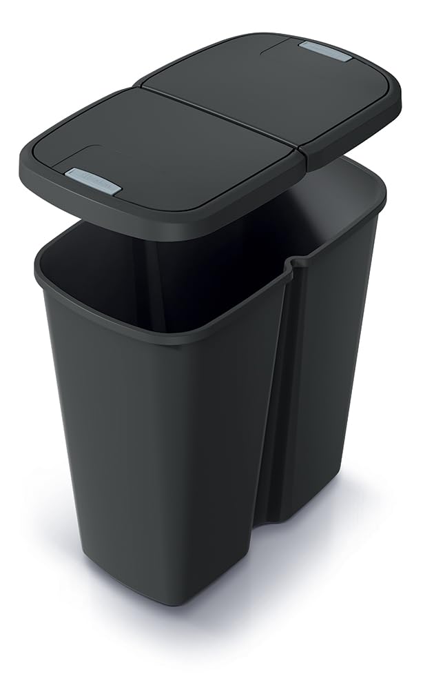 Duo Mülleimer Müllbehälter Abfalleimer Biomülleimer Doppeleimer 2 Kammer Müllsammler Mülltrenner 50L