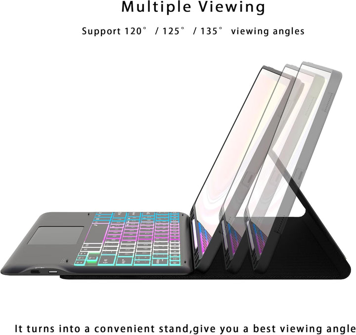 ROOFEI 12,4 Zoll Galaxy Tab S9 FE+/S9+/S10+ Hülle mit Tastatur QWERTZ : DIY 3-Zonen-7-Farbige Beleuc