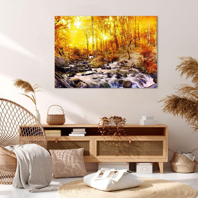 Bilder auf Leinwand 100x70cm Leinwandbild mit Rahmen Berge Bach Wasser Gross Wanddeko Bild Schlafzim