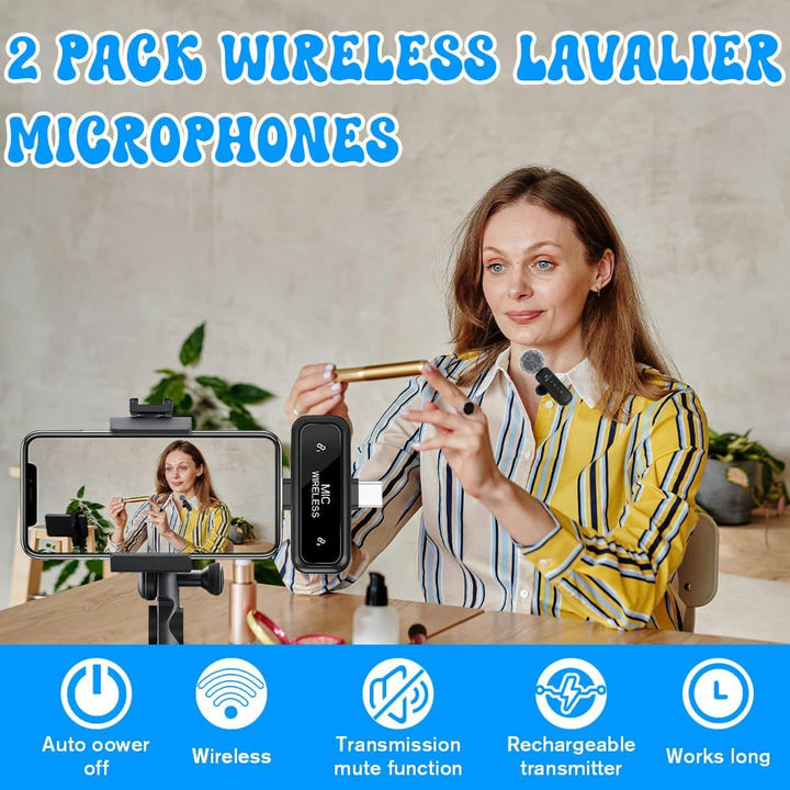 SKJJM 2 Pcs Kabelloses Lavalier Mikrofon mit Rauschunterdrückung, Mini-Mikrofon mit 2-in-1 Universal
