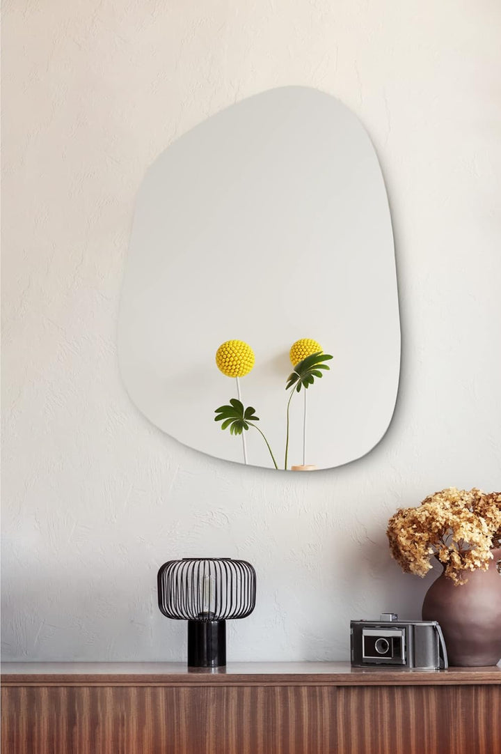 Gozos Moderner Xabia Asymmetrisch Spiegel - Wandspiegel mit 2,2 cm hölzerner Unterseite und inklusiv