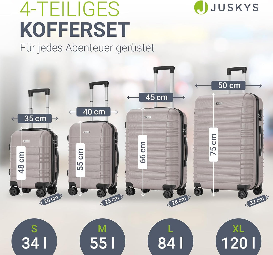 Juskys Hartschale Kofferset Reisekoffer 4 teilig - Zahlenschloss, geräuscharme 360° Rollen gross, Te