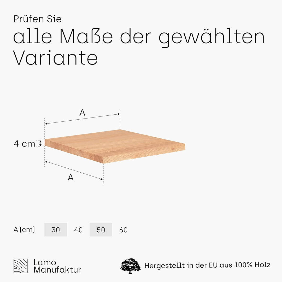 LAMO Manufaktur Holzplatte für Hocker Kindertisch Massivholzplatte 40x40 cm, Natur, LHG-01-A-002-40