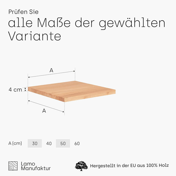 LAMO Manufaktur Holzplatte für Hocker Kindertisch Massivholzplatte 40x40 cm, Natur, LHG-01-A-002-40