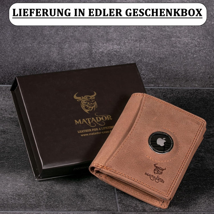 MATADOR Leder Geldbörse Herren mit AirTag Fach┃TüV geprüfter RFID & NFC Schutz┃Kompaktes Slim Wallet