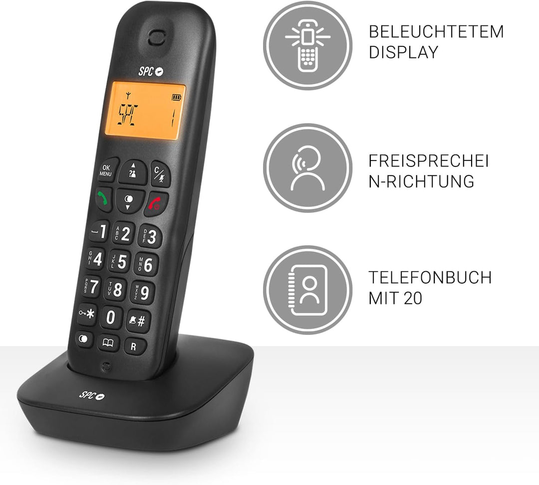 SPC Air Pro Duo – Schnurloses Festnetztelefon DÚO mit beleuchtetem Display, Anrufer-ID, Freisprechei