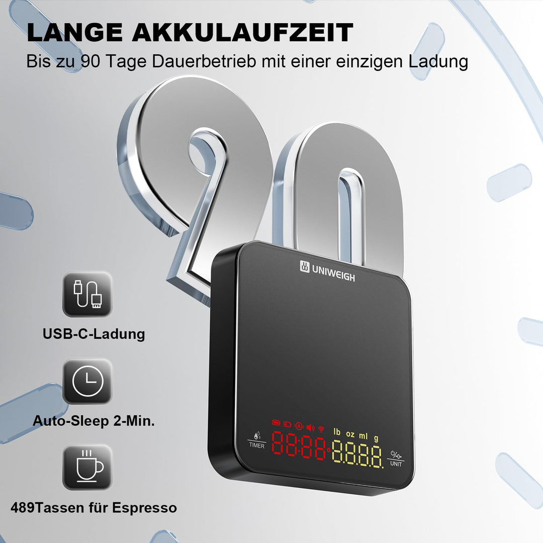 Mini-Kaffeewaage mit Timer, Wiederaufladbare Espresso Waage, 2kg/0,1g Präzisionswaage für Espresso &
