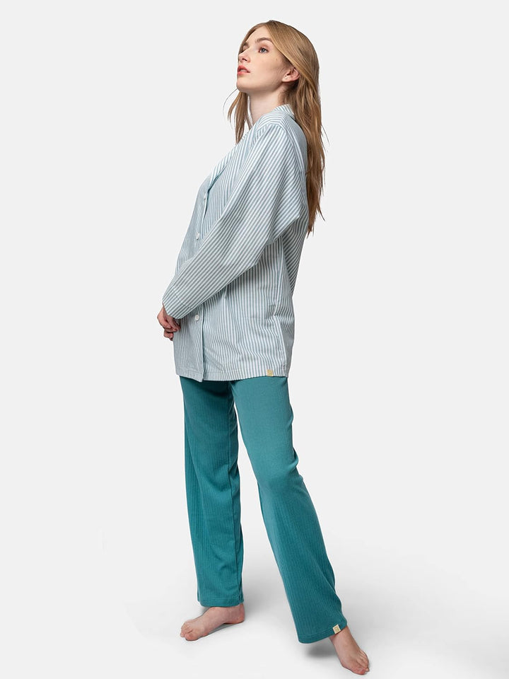 greenjama Damen Pyjama-Hemd, GOTS-Zertifiziert Pyjamaoberteil 40 Topaz, 40 Topaz