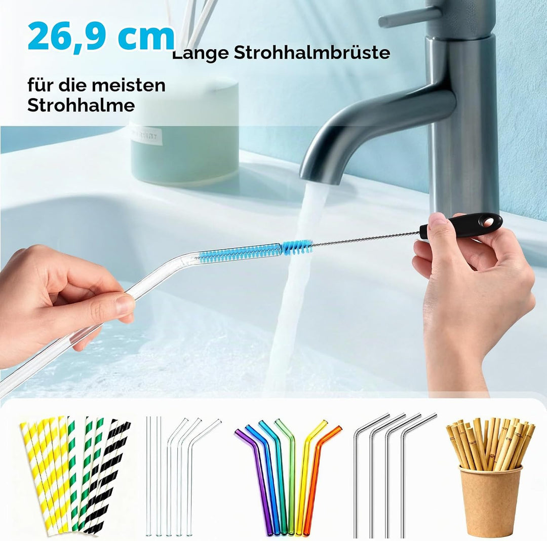 SLUXKE Long Handle Bottle Brush Set with Straw Cleaner Brush and 3 in 1 Cup Lid Cleaning Brush, Wate