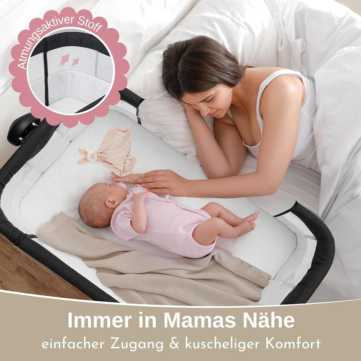 LullaBee Beistellbett & Baby Co-Sleeper – 6 Höhenstufen, Schaukel­funktion, Rollen, gesteppte Matrat