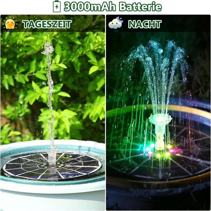 AISITIN 5.5W LED Solar Springbrunnen für Aussen mit Fernbedienung, Buntes LED Solar Teichpumpe mit 3