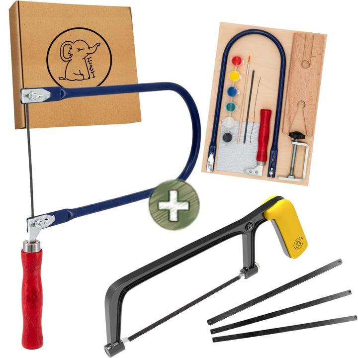 Eli® Kindersäge + Laubsäge Set ab 6 Jahre inkl. 4 Sägeblätter für Holz und Metall- Laubsägen inkl kr