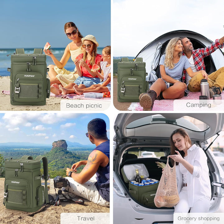 Hulongo Grosser Wasserdichter Isolierter Kühlrucksack Auslaufsicherer Faltbar Kühler Rucksack Grün,