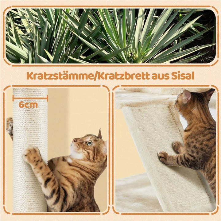 Yaheetech Kratzbaum 145 cm Kletterbaum mit 2 Katzenhöhlen 3 Aussichtsplattformen Katzenkratzbaum Spi