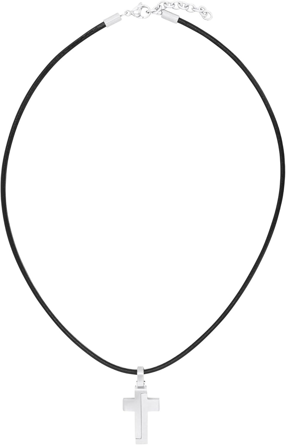 s.Oliver Kette mit Anhänger Edelstahl Leder Jungen Kinder Halsschmuck, 40+3 cm, Schwarz, Kreuz, Komm