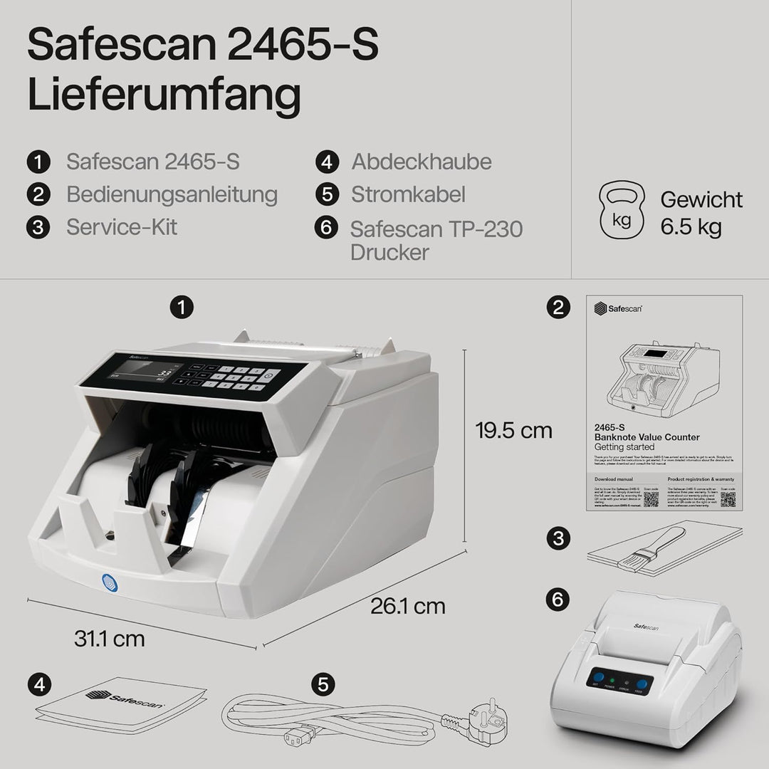 Safescan 2465-S - Banknotenzähler für gemischte Geldscheine, mit 7-facher Falschgeldprüfung & TP-230