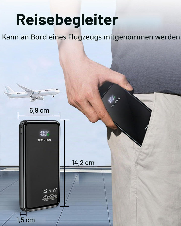 Power Bank 20000 mAh 22.5 W PD3.0 QC4.0 Externer Handyakku PD20W Schnellladen Powerbank mit LCD-Disp