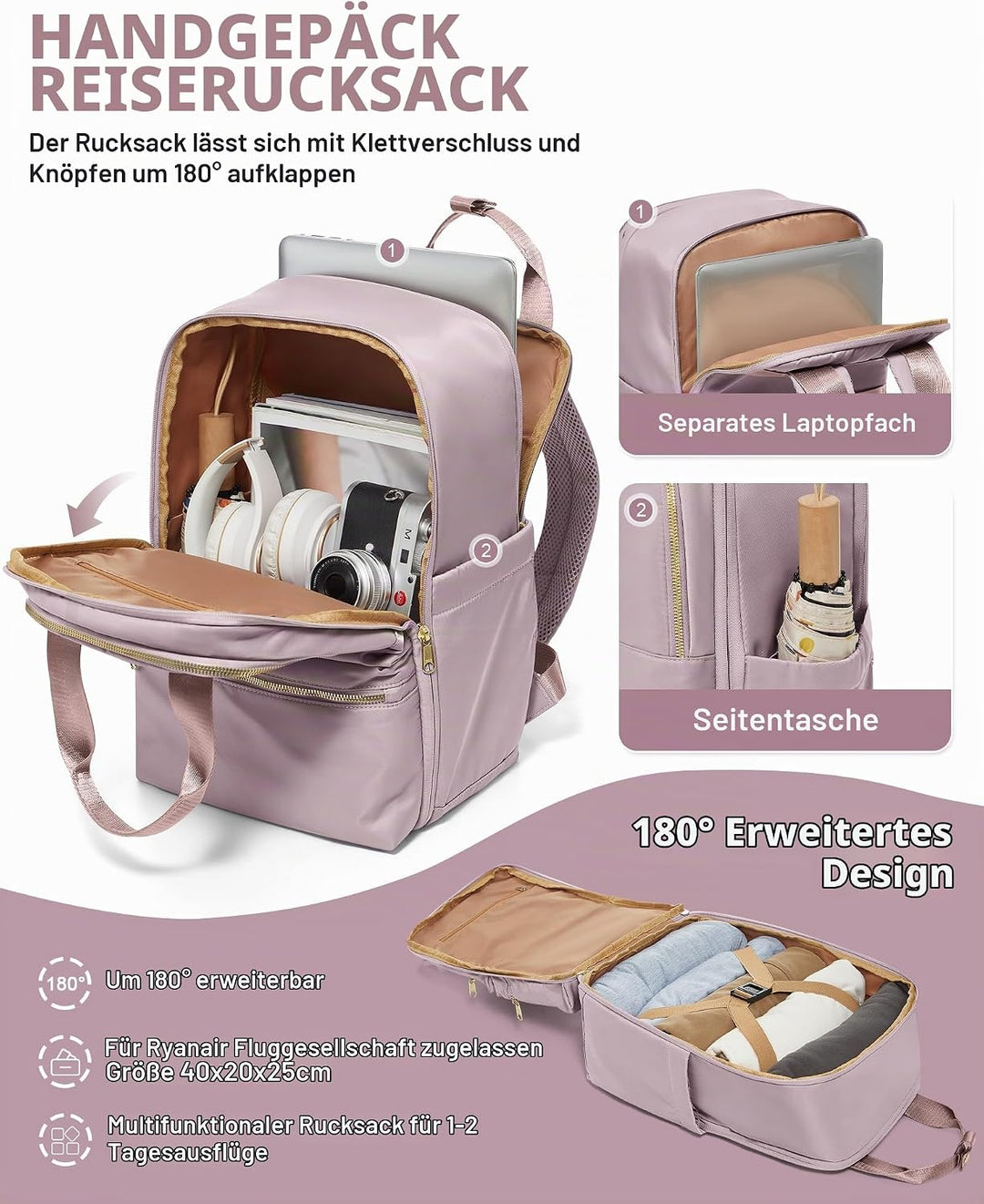bergsalz Reiserucksack Damen Ryanair Handgepäck 40x20x25 Rucksack Damen Herren Arbeit Handgepäck Ruc