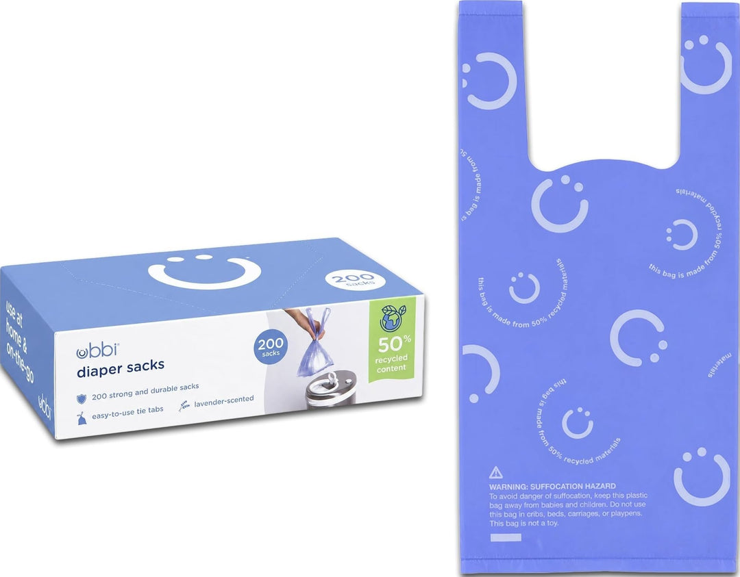 Ubbi Disposable Nappy Sacks, Lavender Scented, Easy-To-Tie Tabs, Baby Nappy Disposal, 200 Count 200