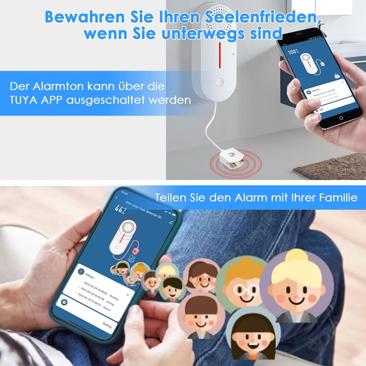 Cuteefun Wassermelder, Wasserstandssensor WLAN, 100dB Lauter Wassersensor, Wasseralarm mit Fernüberw