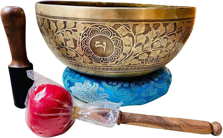 Singing Bowl Nepal 30,5 cm D Note Master Healing Mantra geschnitzte Klangschale, Meditationsschale,