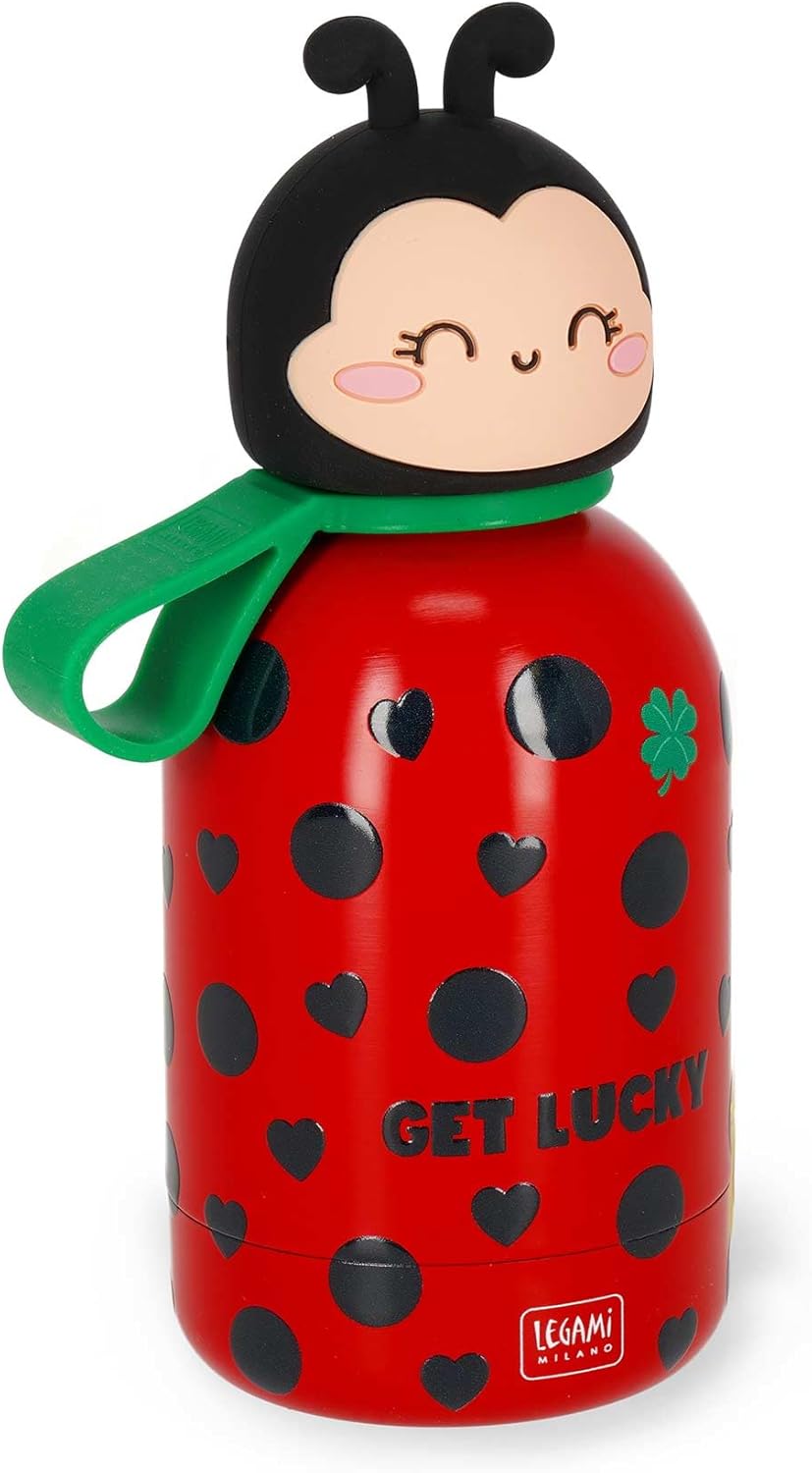 Legami - Hot&Cold BFF Kinder-Wasserflasche, Ladybug, doppellagig aus 18/8 Edelstahl mit luftdichtem