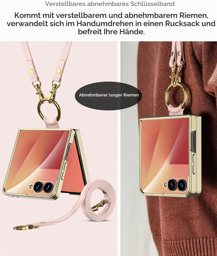 Miimall Lederhülle Kompatibel mit Samsung Galaxy Z Flip 7 Hülle mit Band+Ring Ständer [HD Displaysch