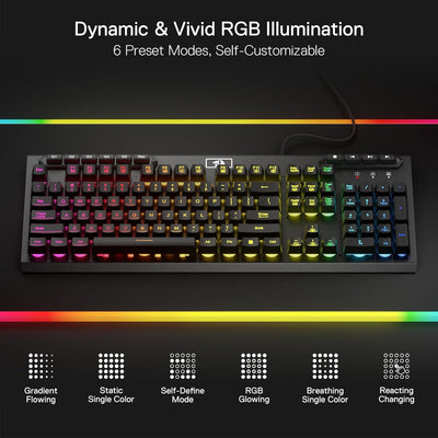 Redragon K513 RGB-Membran-Gaming-Tastatur, lineare mechanische Standardtastatur mit 104 Tasten und 5