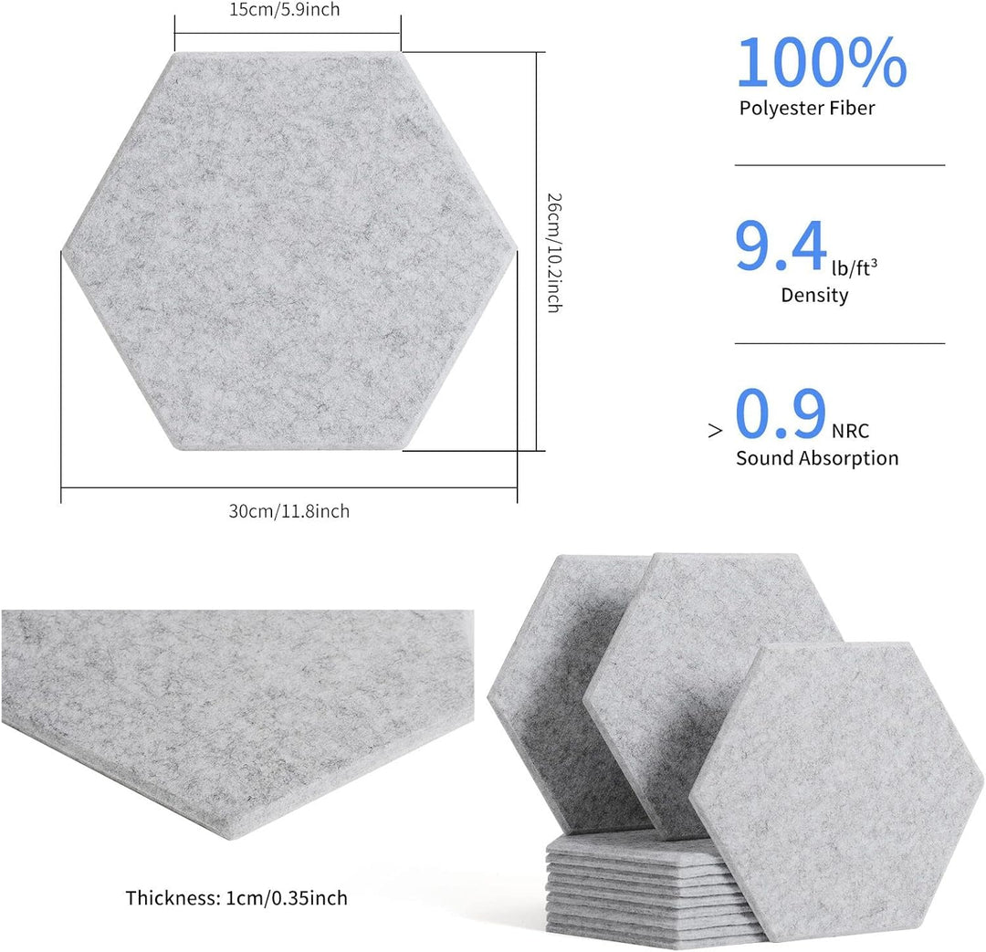 Rdutuok 12 Stück Akustik Panel,30x26x1cm Hexagon Akustik Absorber Schallschutzplatten Akustikpaneele