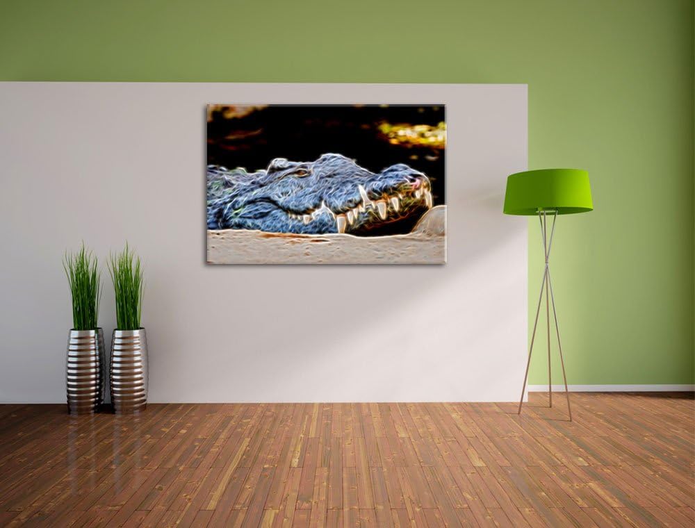 Dark gigantisches Krokodil Deluxe Format: 100x70 cm auf Leinwand, XXL riesige Bilder fertig gerahmt