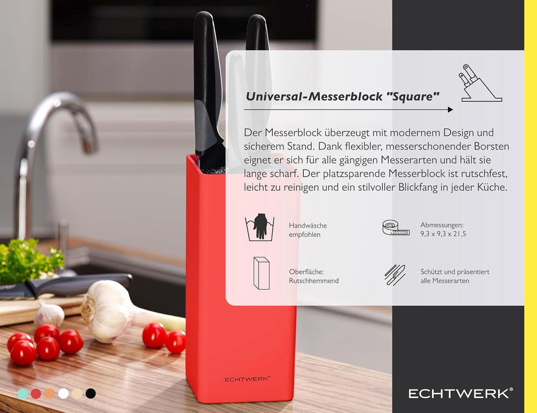 Echtwerk EW-MB-0135 Universal-Messerblock Square mit Borsteneinsatz, rot, Kunststoff