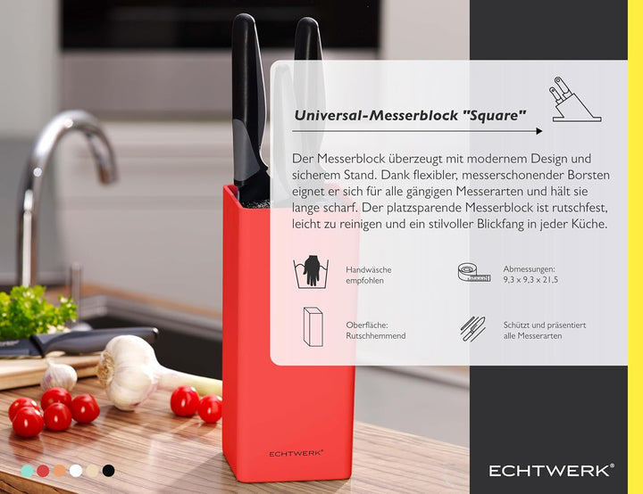 Echtwerk EW-MB-0135 Universal-Messerblock Square mit Borsteneinsatz, rot, Kunststoff