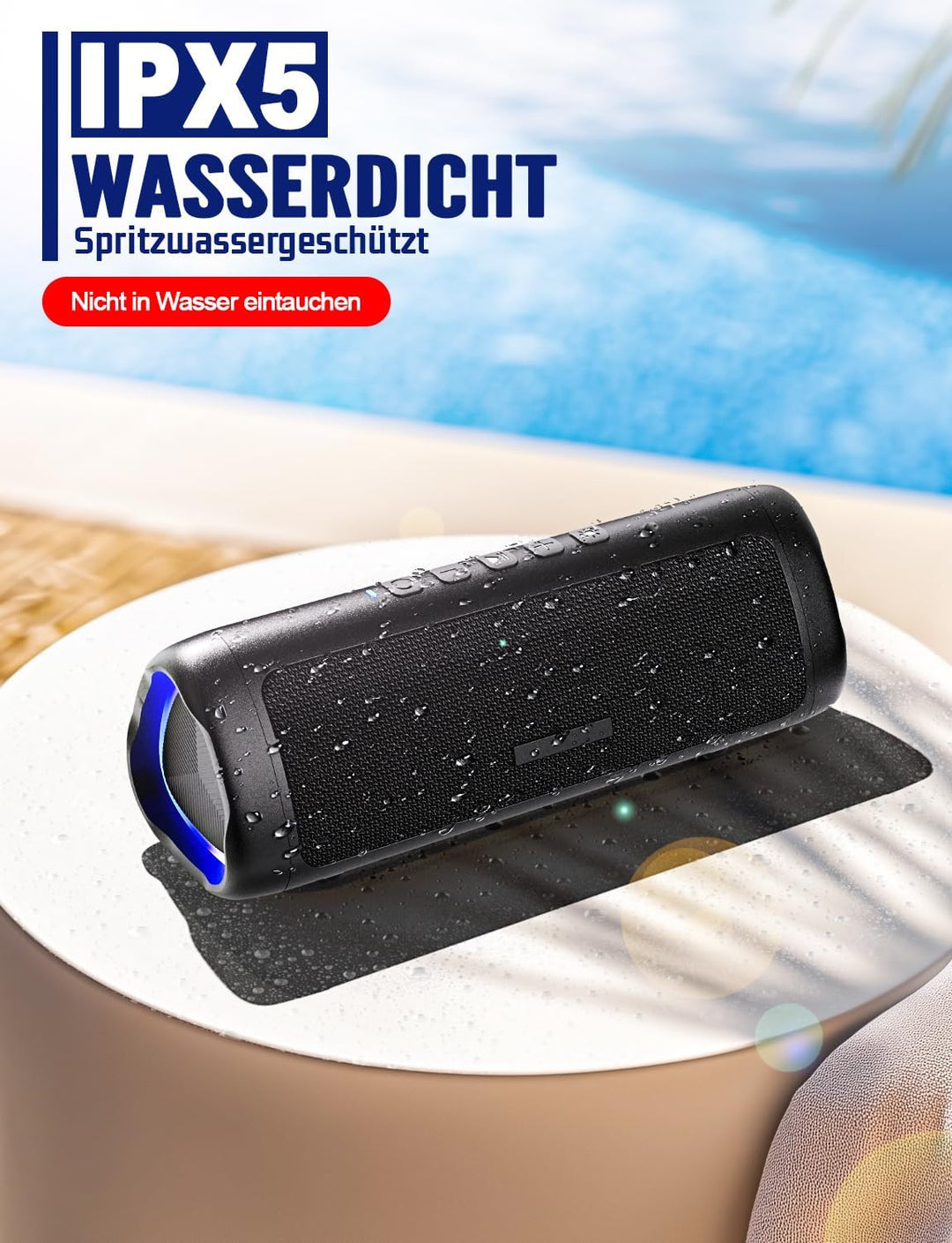 UOHHBOE Bluetooth Lautsprecher Bluetooth 5.3 Tragbarer Kabelloser Musikbox mit TWS Stereo RGB Lichte