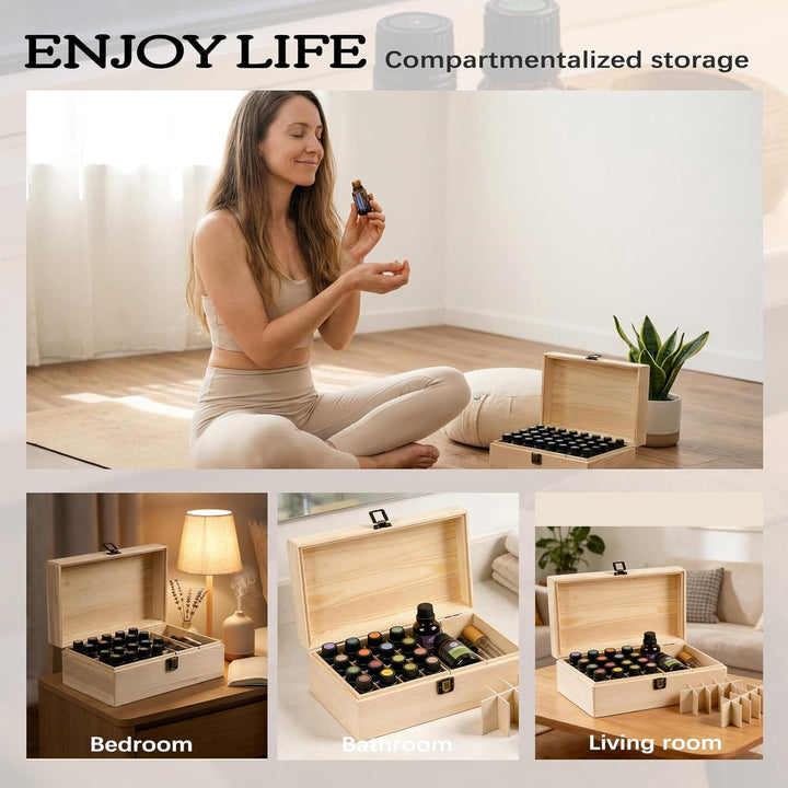 Ätherische Öle Holzbox, 36 Löcher Aromatherapie Öle Flaschen Tragbar Tragen Organisator Multifunktio