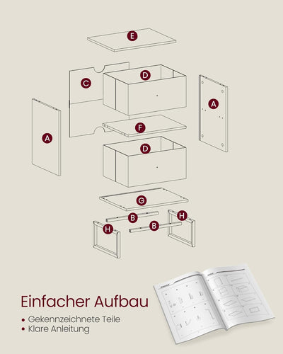 VASAGLE Nachttisch, Beistelltisch mit Stauraum, 2 herausnehmbare Schubladen, Nachtschrank für Schlaf