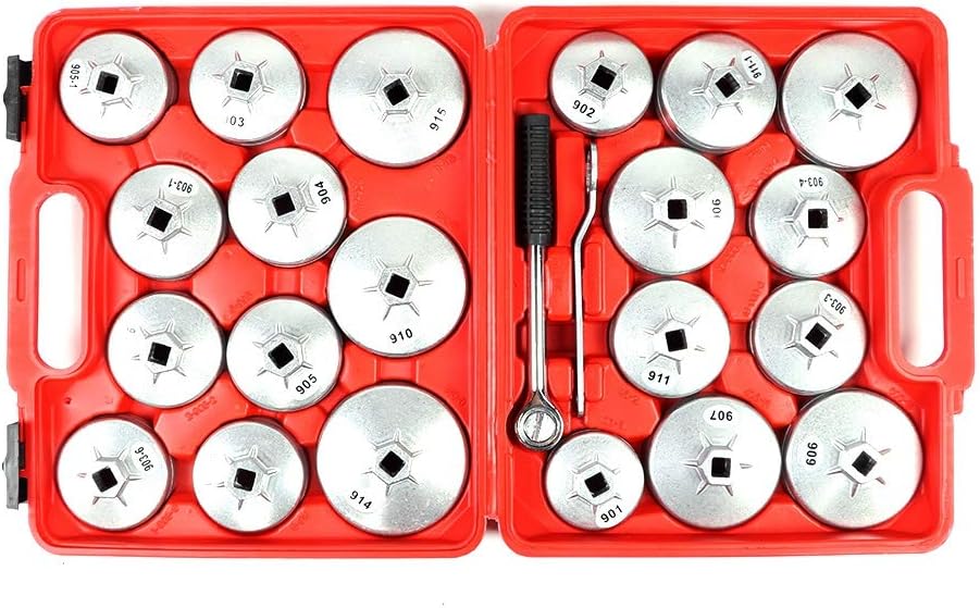 lyrlody 23tlg Alu Ölfilterkappen, Ölfilterschlüssel Set, Ölwechselwerkzeug Druckguss Universal Werkz