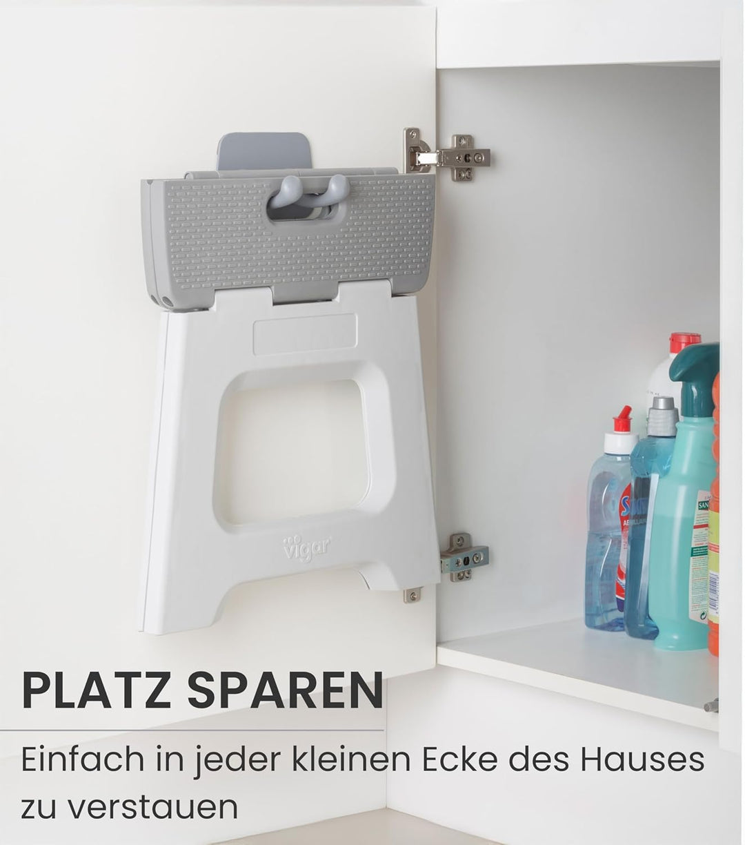VIGAR Tritthocker Klappbar 32 cm mit Griffen, Polypropylen, Compact Grau Compact Grau 32 cm, Compact
