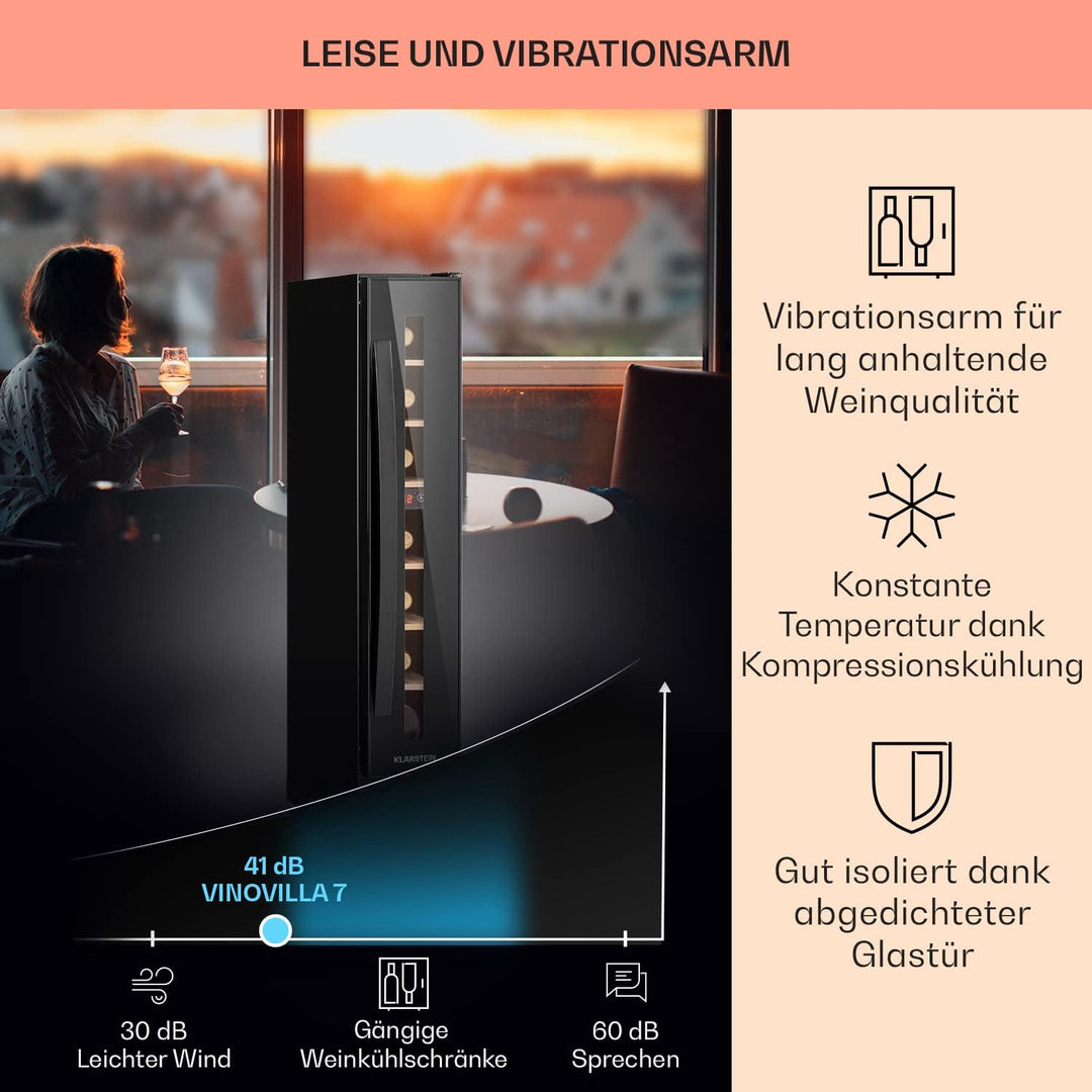 Klarstein Weinkühlschrank, 1 Zonen Getränkekühlschrank, Kleiner Einbau-Weinschrank Schmal, 20L Wein-