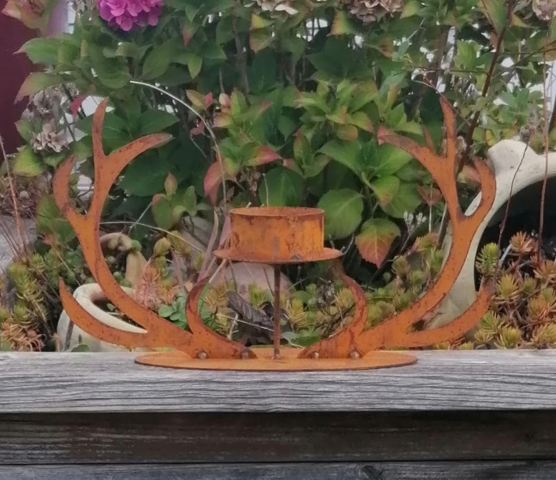 NEU !! Kerzenleuchter Geweih ca. 30 cm breit aus Metall Edelrost Rost Weihnachten Deko Advent Herbst