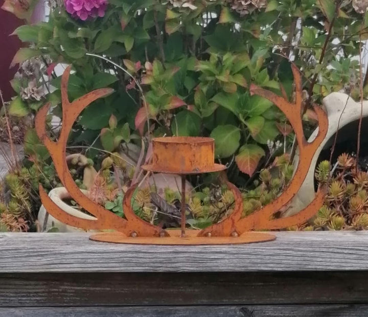 NEU !! Kerzenleuchter Geweih ca. 30 cm breit aus Metall Edelrost Rost Weihnachten Deko Advent Herbst