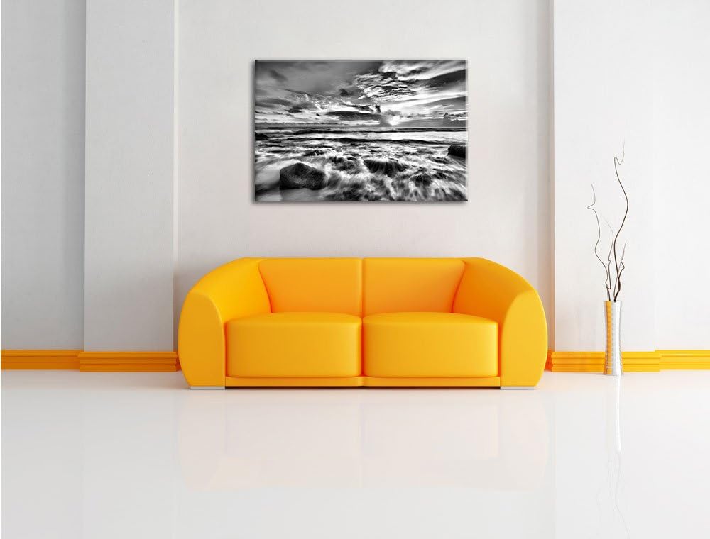 Pixxprint Sonnenuntergang am Meer / 100x70cm Leinwandbild bespannt auf Holzrahmen/Wandbild Kunstdruc